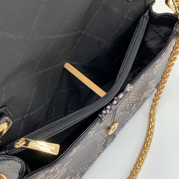 Michael Kors Sonia Medium Snake Embossed Shoulder Crossbody Bag Black color - Picture 10 of 16